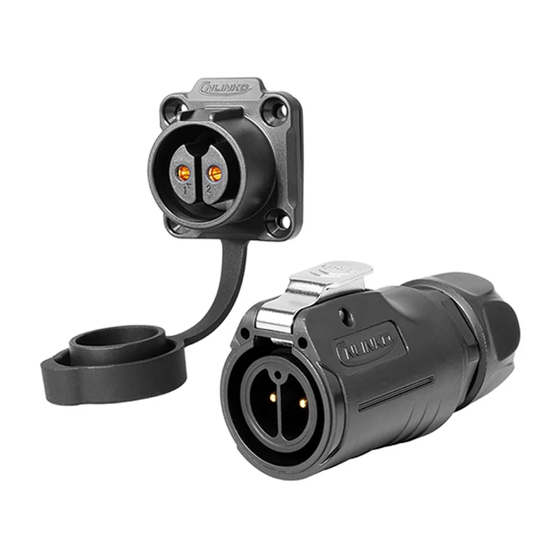 Круглый герметичный разъём CNLINKO LP-20, 2 контакта, 20 А, IP68