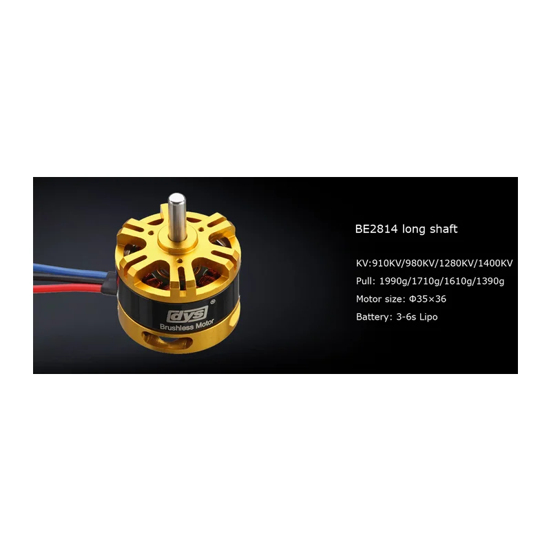 Мотор DYS BE2814 Long Shaft, 910 KV, мультиротор, тяга до 1990 г