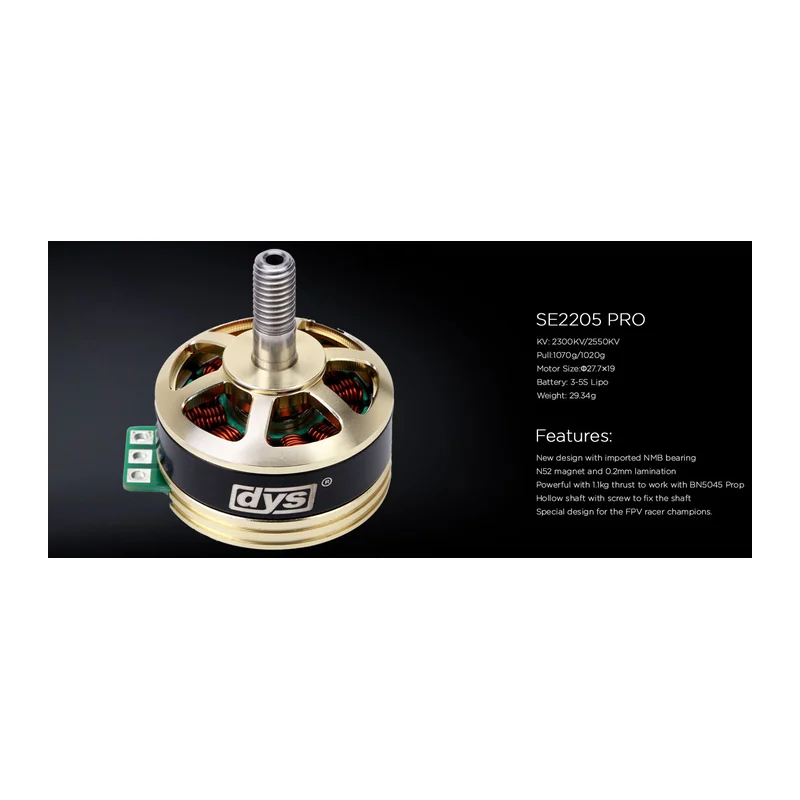Мотор DYS SE2205 PRO, 2300 KV, гоночный FPV, тяга до 1070 г