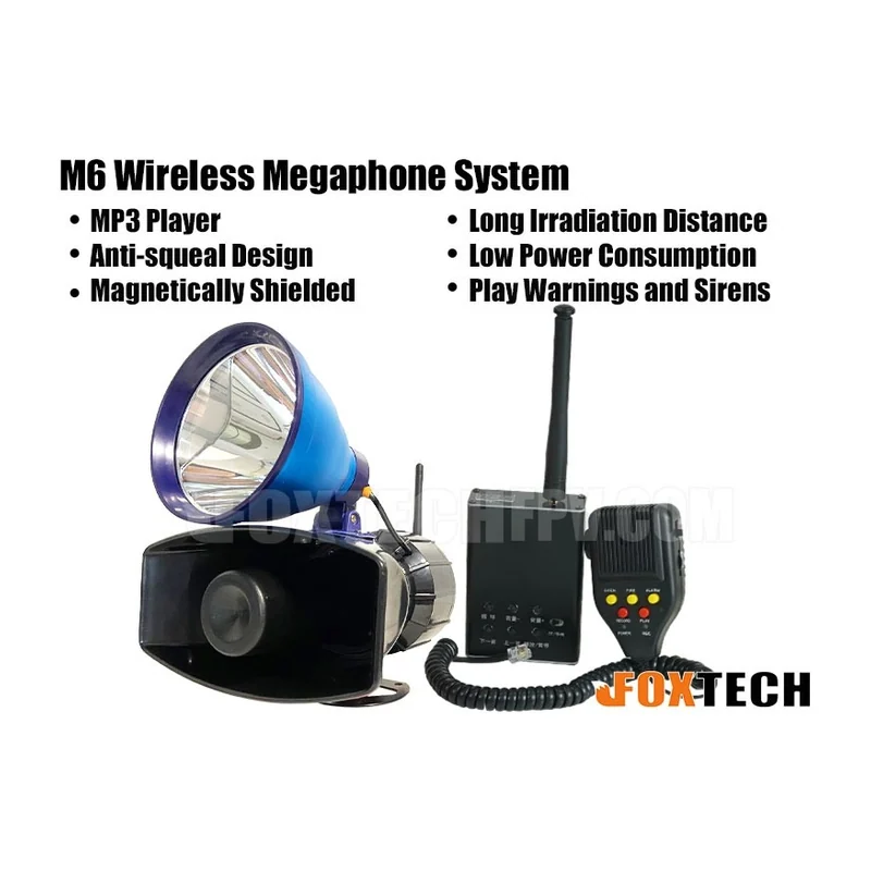 Громкоговоритель Foxtech M6 с прожектором и сбрасывателем до 10 кг