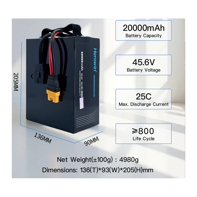 Батарея тяговая Herewin, 20000 мА·ч / 20Ah, 12S1P, 45,6 В, 25C