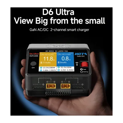 Зарядное устройство HOTA D6 Ultra, 2 канала, AC 300 Вт / DC 2×325 Вт, GaN