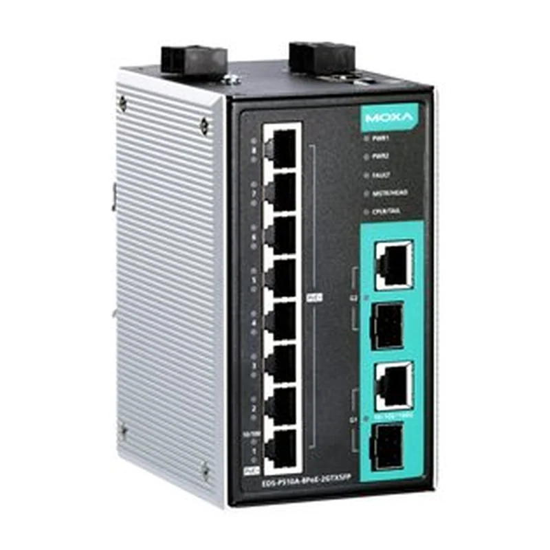 Коммутатор Moxa EDS-P510A-8PoE-2GTXSFP, 8 портов PoE+ и 2 комбо Gigabit/SFP, управляемый