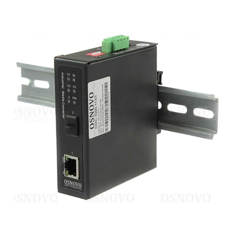 Медиаконвертер Osnovo OMC-1000-11HX/I, GE RJ45 PoE 30 Вт – SFP, промышленный, DIN-рейка