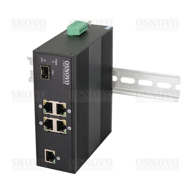 PoE-коммутатор Osnovo SW-40501/IC, 4 × FE PoE + FE + SFP, 120 Вт, неуправляемый, DIN-рейка