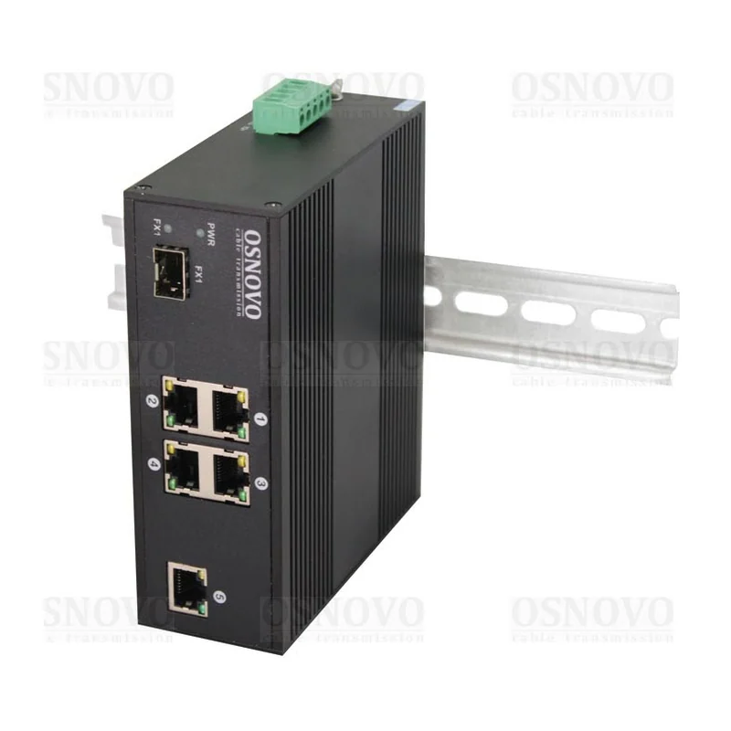 PoE-коммутатор Osnovo SW-40501/IC, 4 × FE PoE + FE + SFP, 120 Вт, неуправляемый, DIN-рейка