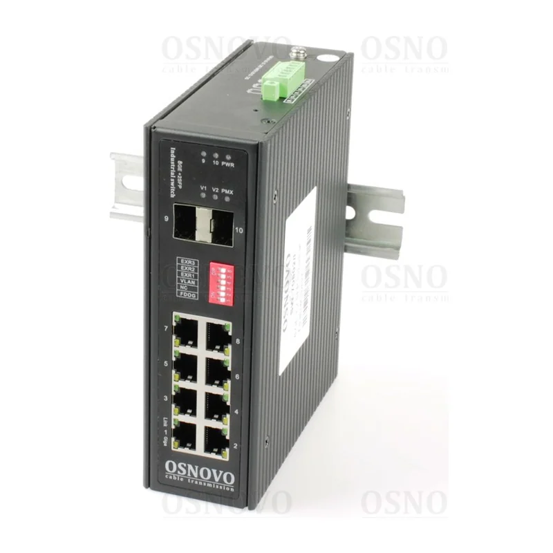 Коммутатор Osnovo SW-70802/I, 8 × GE + 2 × SFP, неуправляемый, DIN-рейка