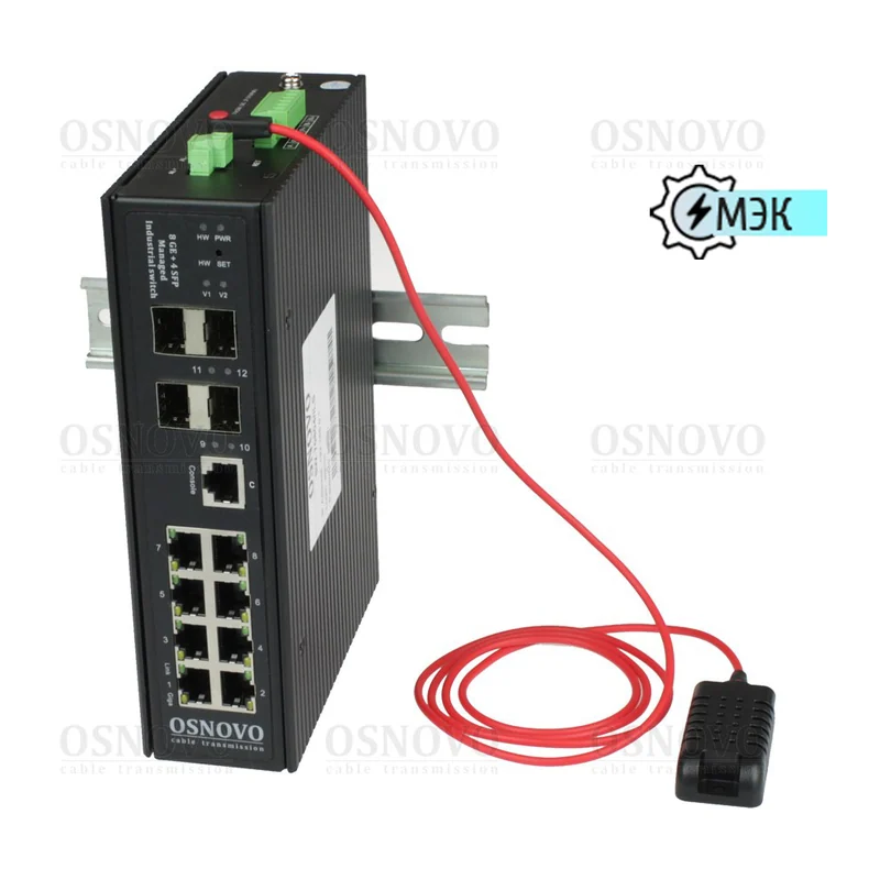 Коммутатор Osnovo SW-70804/ILS, 8 × GE + 4 × SFP, управляемый L2+, DIN-рейка