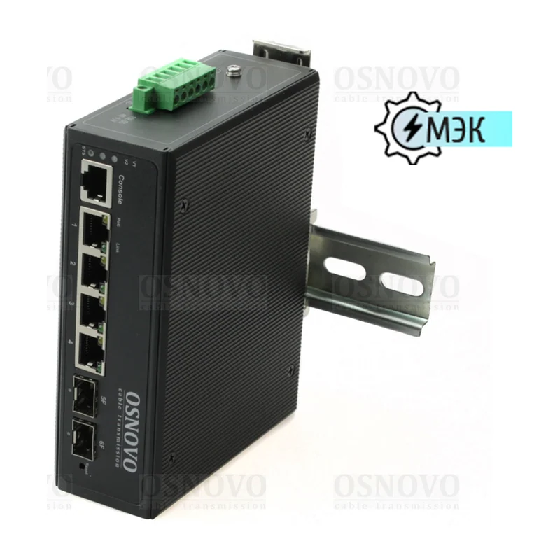 PoE-коммутатор Osnovo SW-80402-IL(port 90W,360W), 4 × GE PoE + 2 × SFP, 360 Вт, управляемый L2+, DIN-рейка