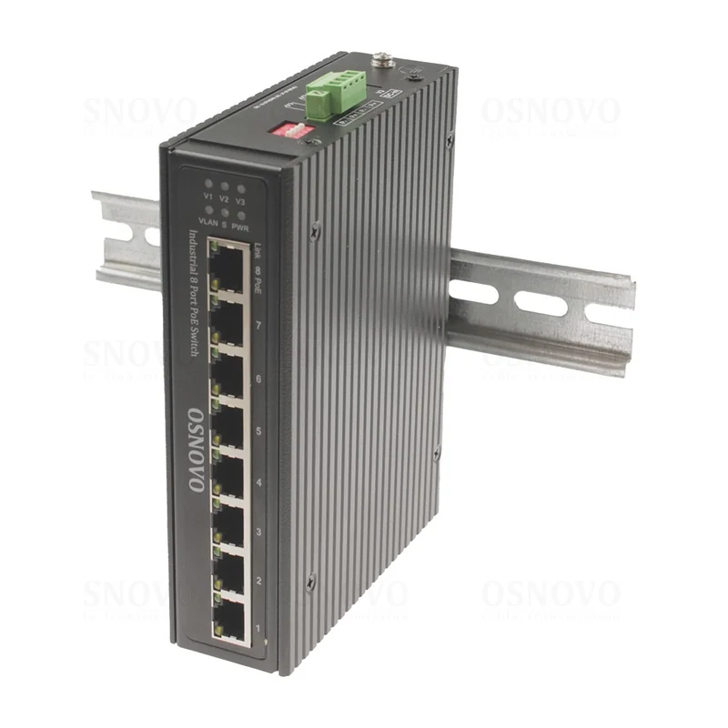 PoE-коммутатор Osnovo SW-80800-IR, 8 × GE PoE, 300 Вт, неуправляемый, DIN-рейка