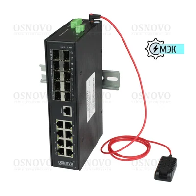 PoE-коммутатор Osnovo SW-808010/ILS, 8 × GE PoE до 90 Вт + 10 × SFP, 720 Вт, управляемый L2+, DIN-рейка