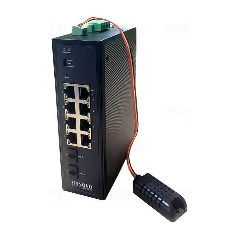 PoE-коммутатор Osnovo SW-80802-IM(port 90W,360W), 8 × GE PoE + 2 × SFP, 360 Вт, Web-управляемый, DIN-рейка