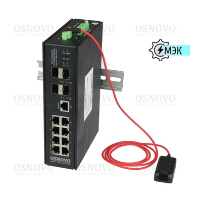 PoE-коммутатор Osnovo SW-80804/ILS, 8 × GE PoE до 90 Вт + 4 × SFP, 720 Вт, управляемый L2+, DIN-рейка