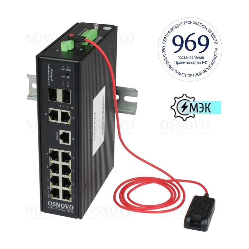 PoE-коммутатор Osnovo SW-80822/ILR, 8 × GE PoE + 2 × GE + 2 × SFP, 360 Вт, управляемый L2+, DIN-рейка