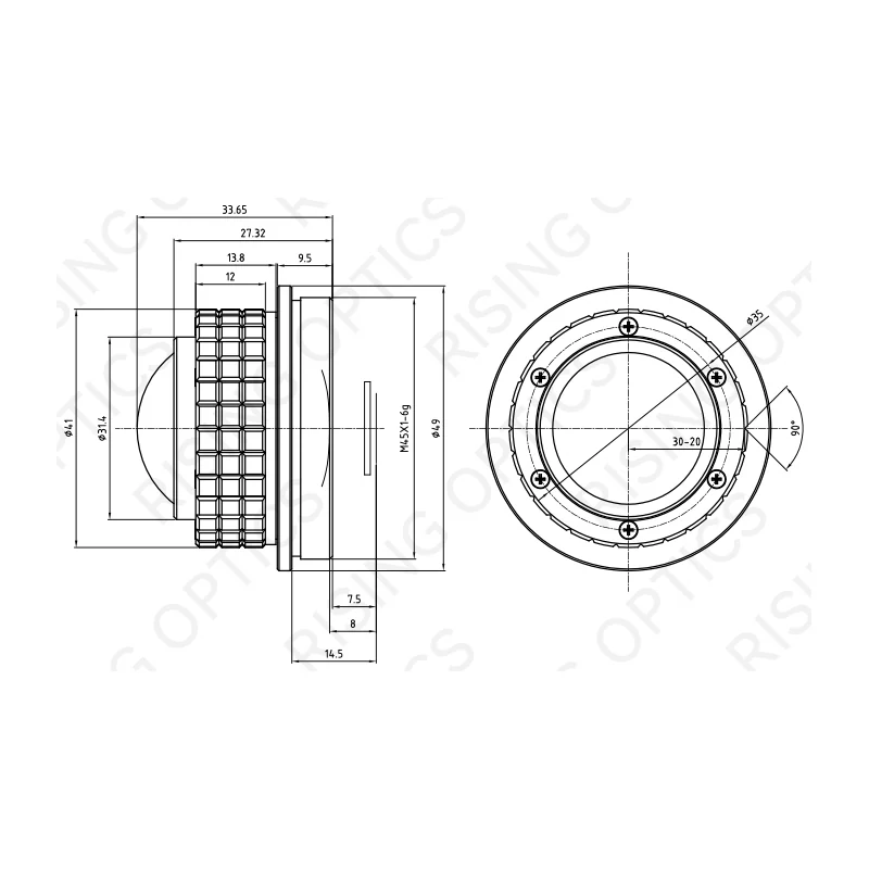 Объектив тепловизионный Rising Optics RS4.6-640-17-140° — LWIR «рыбий глаз», 4,6 мм, F/1.0, 640×480/17 мкм, 142°