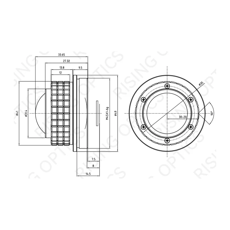 Объектив тепловизионный Rising Optics RS4.6-640-17-140° — LWIR «рыбий глаз», 4,6 мм, F/1.0, 640×480/17 мкм, 142°