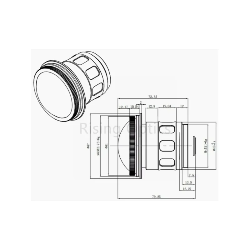 Объектив тепловизионный Rising Optics RSA-6F1.2-1280-12 — LWIR сверхширокоугольный, 6 мм, F/1.2, 1280×1024/12 мкм, 155°