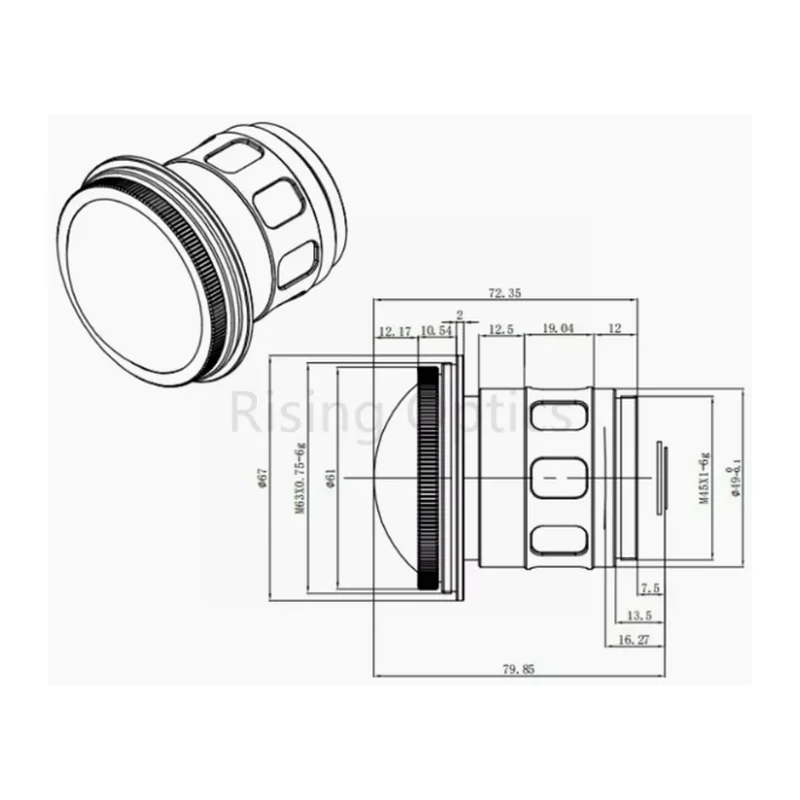 Объектив тепловизионный Rising Optics RSA-6F1.2-1280-12 — LWIR сверхширокоугольный, 6 мм, F/1.2, 1280×1024/12 мкм, 155°