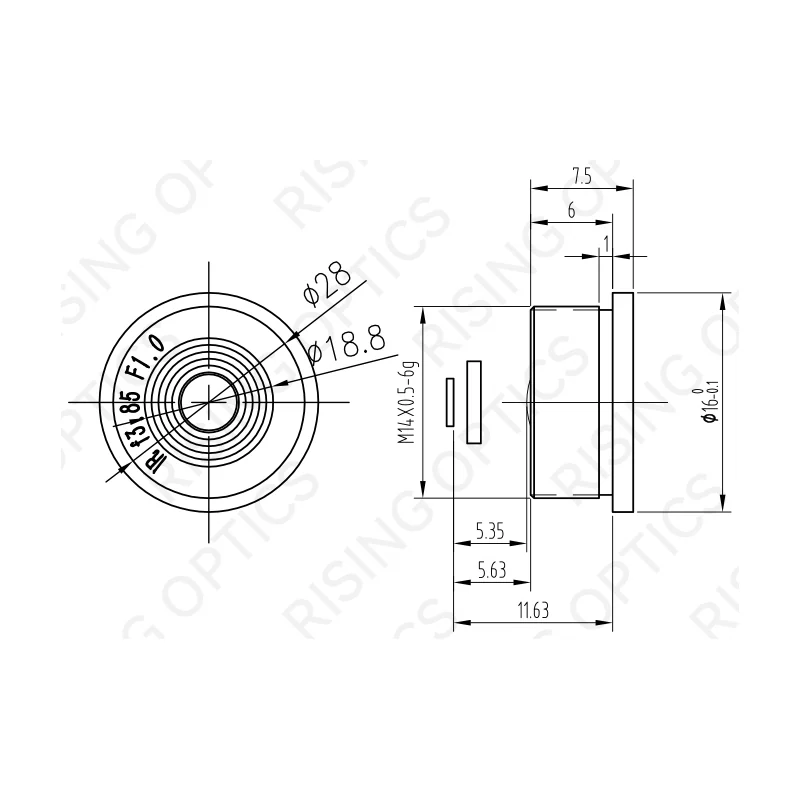Объектив тепловизионный Rising Optics RSA3.85F1.0-160-17 — LWIR, 3,85 мм, F/1.0, атермализованный, 160×120/17 мкм