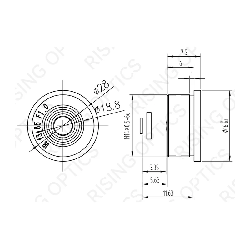Объектив тепловизионный Rising Optics RSA3.85F1.0-160-17 — LWIR, 3,85 мм, F/1.0, атермализованный, 160×120/17 мкм