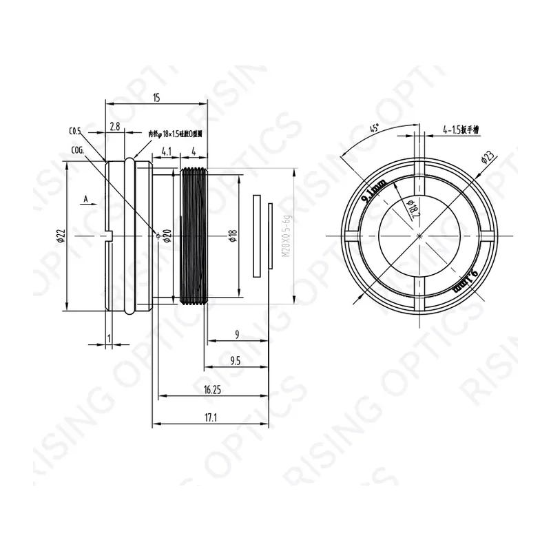 Объектив тепловизионный Rising Optics RSA9.1F1.2-640-12 — LWIR, 9,1 мм, F/1.2, атермализованный, 640×512/12 мкм, 12,4 г