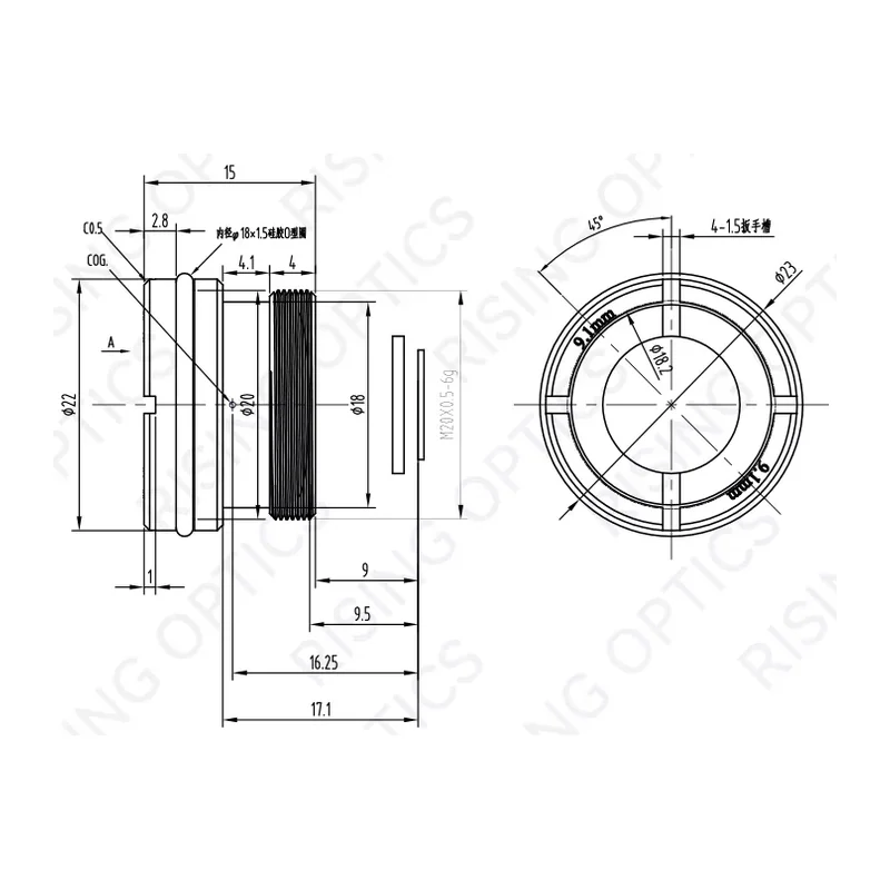Объектив тепловизионный Rising Optics RSA9.1F1.2-640-12 — LWIR, 9,1 мм, F/1.2, атермализованный, 640×512/12 мкм, 12,4 г