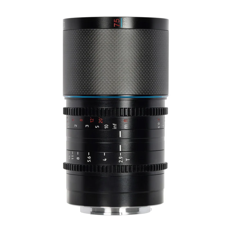 Анаморфотный кинообъектив SIRUI Saturn 75 мм T2.9 1.6x Full-Frame, карбоновый корпус, байонет Fujifilm X, синие блики